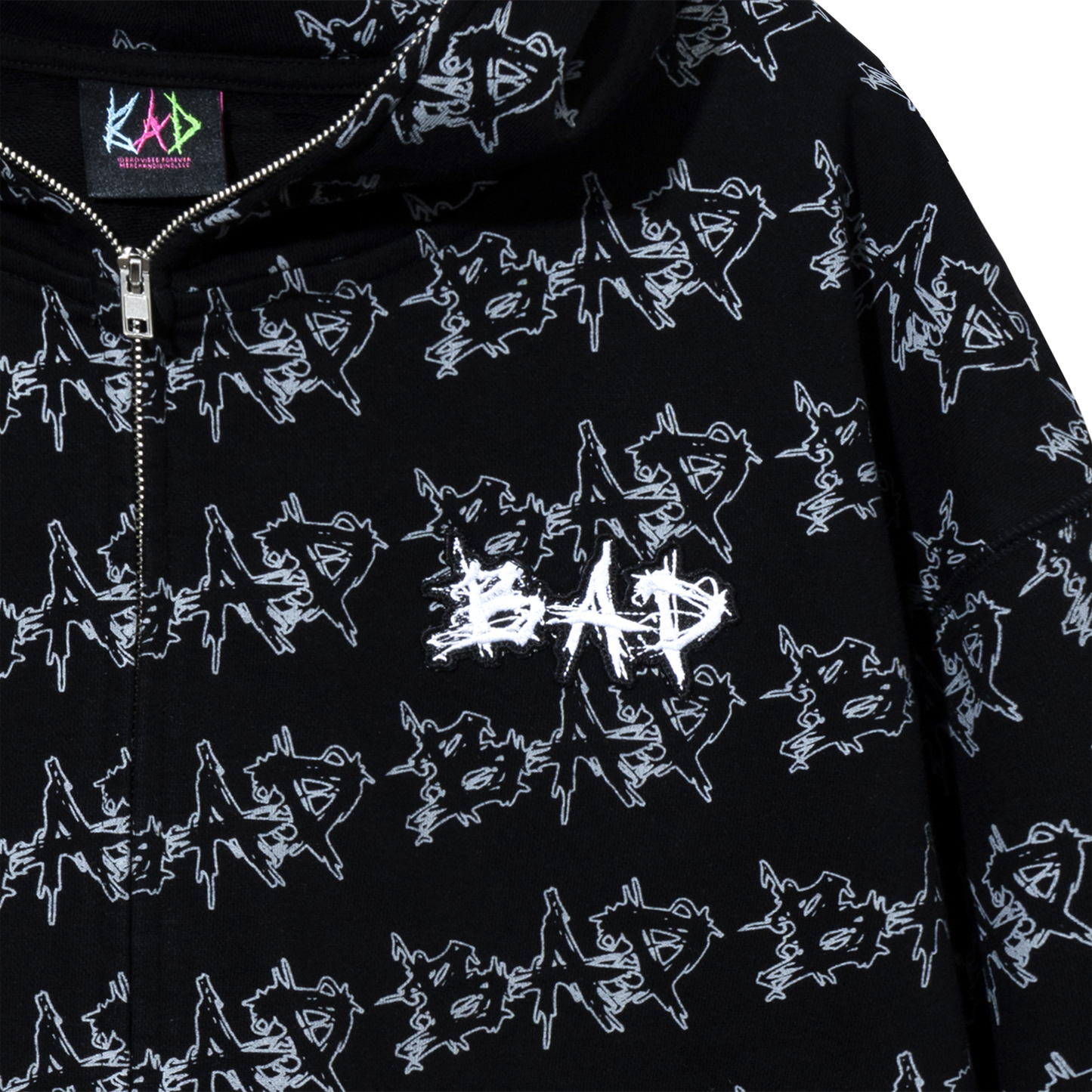 REPEAT LOGO FULL ZIP HOODIE BLACK/GREY