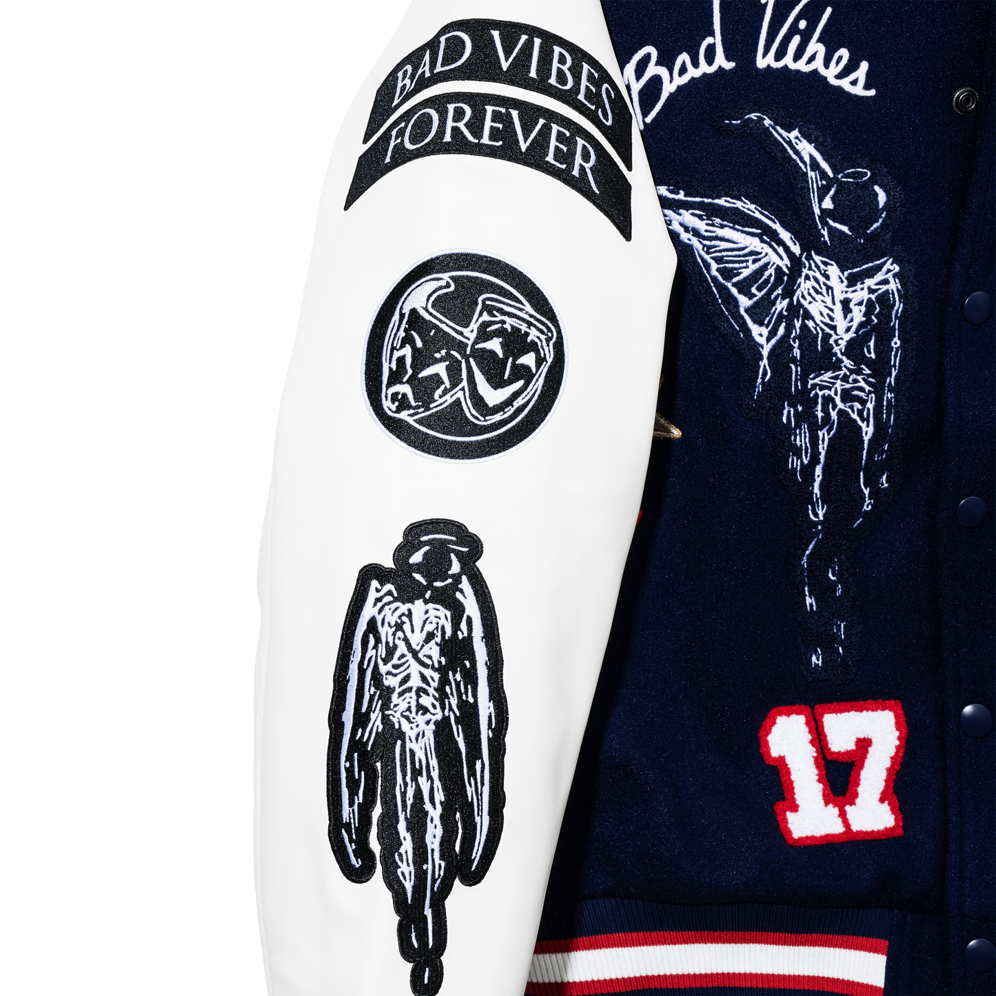 NO MORE PAIN LETTERMAN JACKET NAVY/WHITE