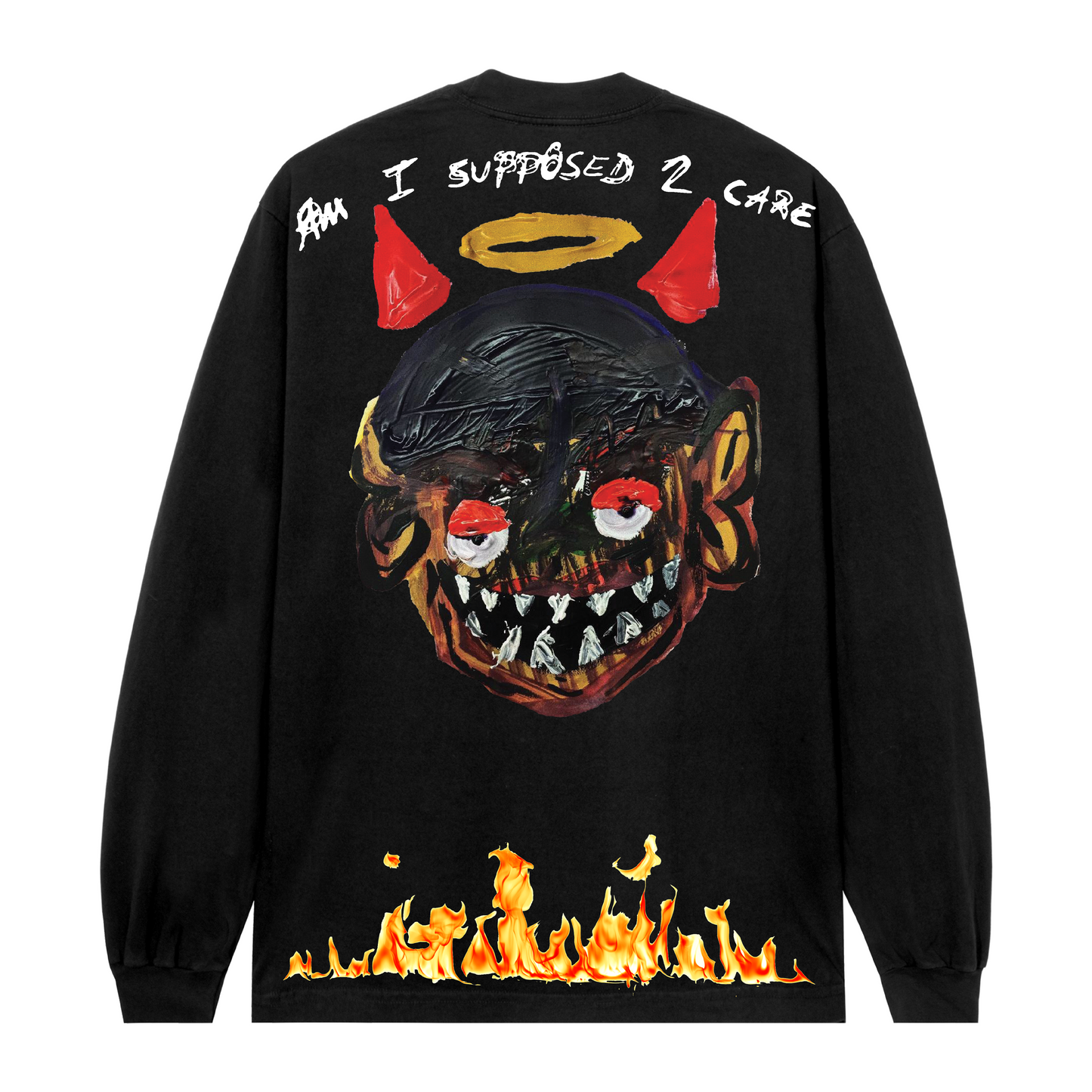 AM I SUPPOSED TO CARE LONG SLEEVE BLACK