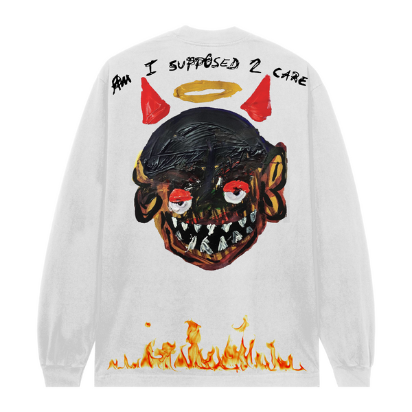 AM I SUPPOSED TO CARE LONG SLEEVE WHITE