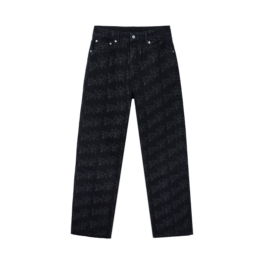 BAD ALLOVER DENIM PANTS BLACK