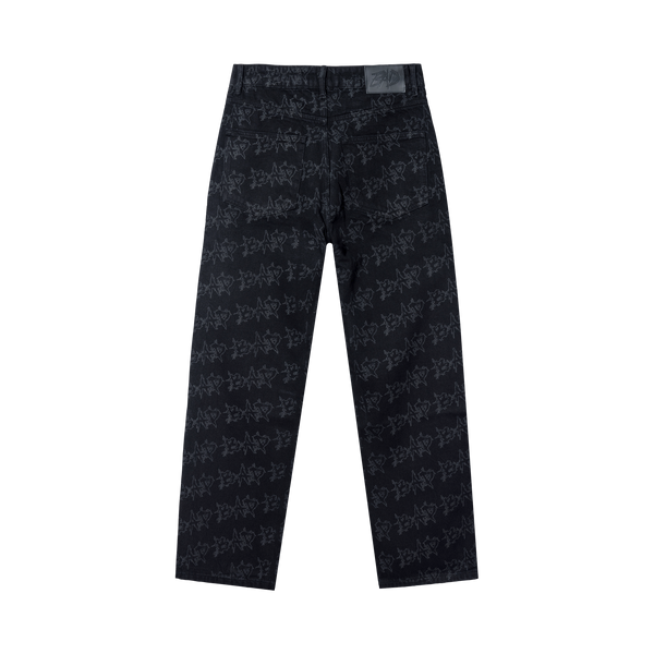 BAD ALLOVER DENIM PANTS BLACK