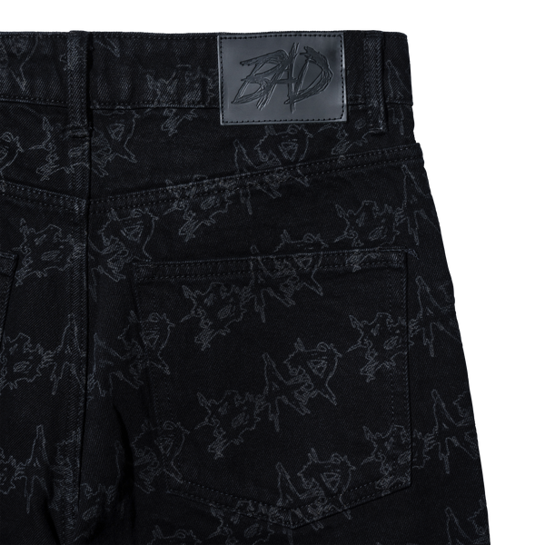 BAD ALLOVER DENIM PANTS BLACK