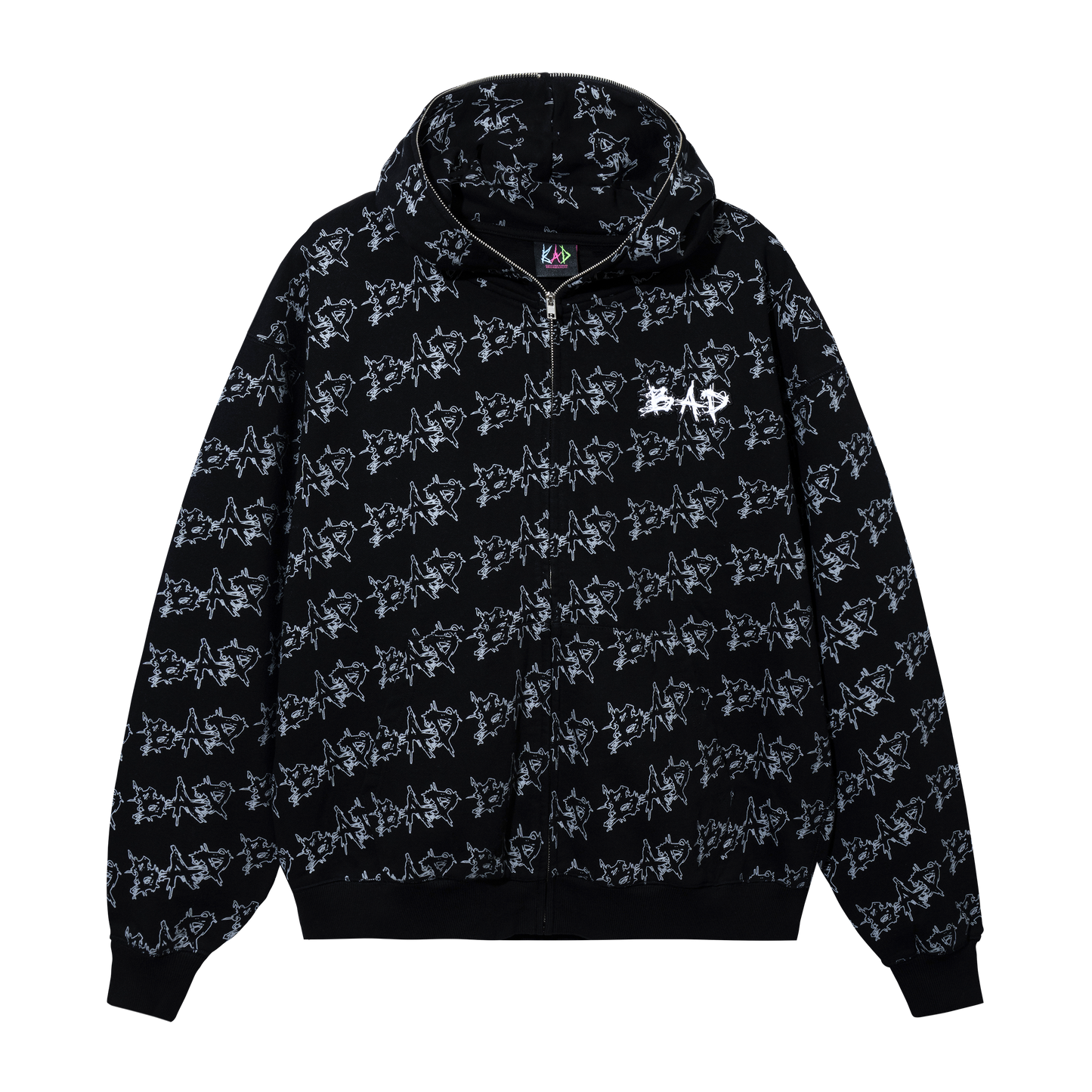 REPEAT LOGO FULL ZIP HOODIE BLACK/GREY