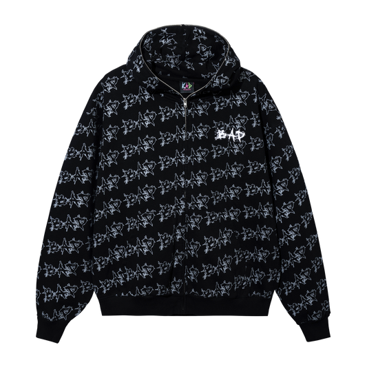 REPEAT LOGO FULL ZIP HOODIE BLACK/GREY