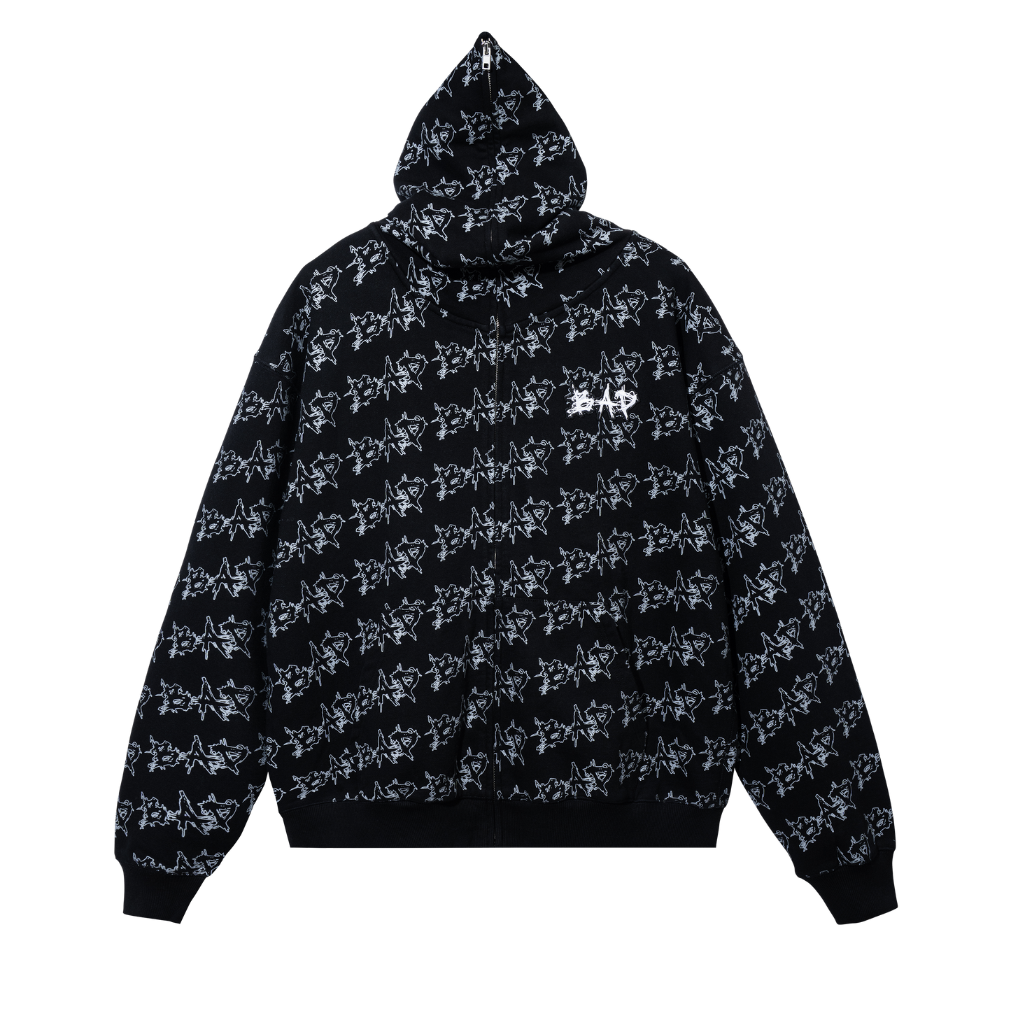 REPEAT LOGO FULL ZIP HOODIE BLACK/GREY