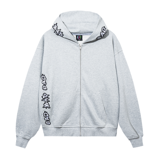 LOGO PATCH EMBROIDERED ZIP HEATHER GREY