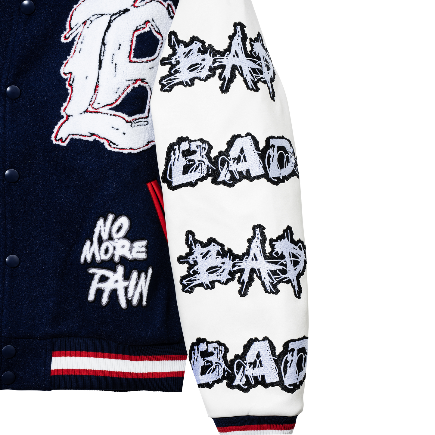 NO MORE PAIN LETTERMAN JACKET NAVY/WHITE