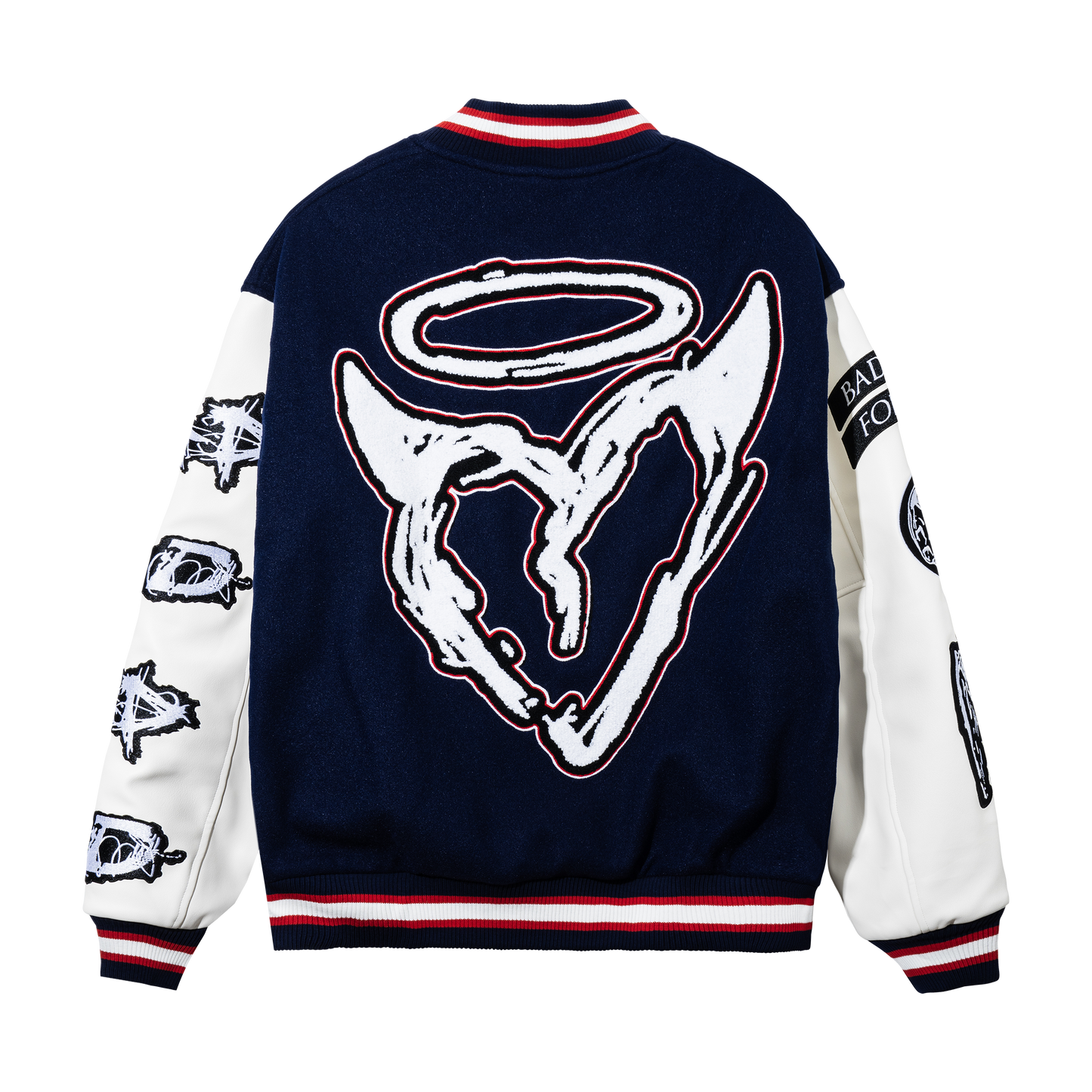 NO MORE PAIN LETTERMAN JACKET NAVY/WHITE