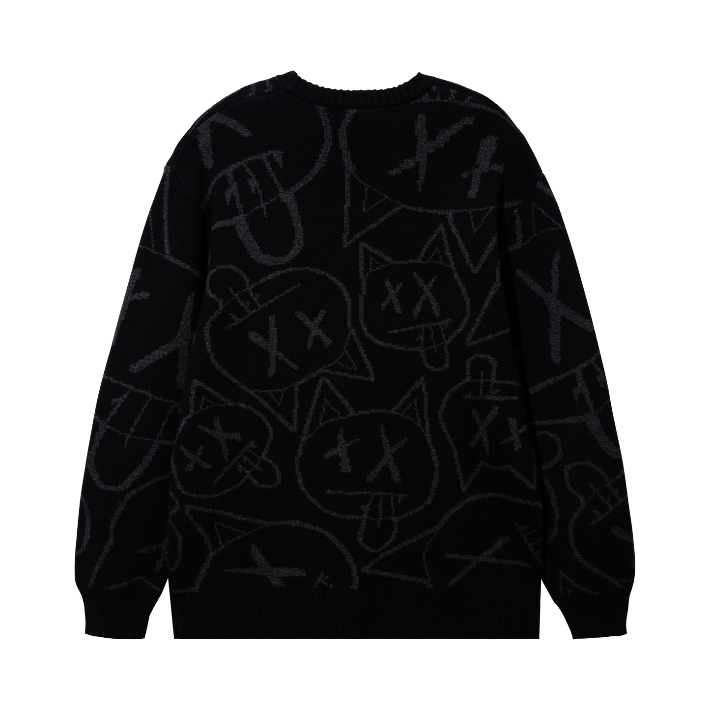 CAT EMBROIDERED KNIT SWEATER BLACK/HEATHER GREY