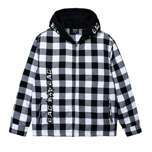 MOONLIGHT EMBROIDERED FLANNEL HOODIE BLACK/WHITE