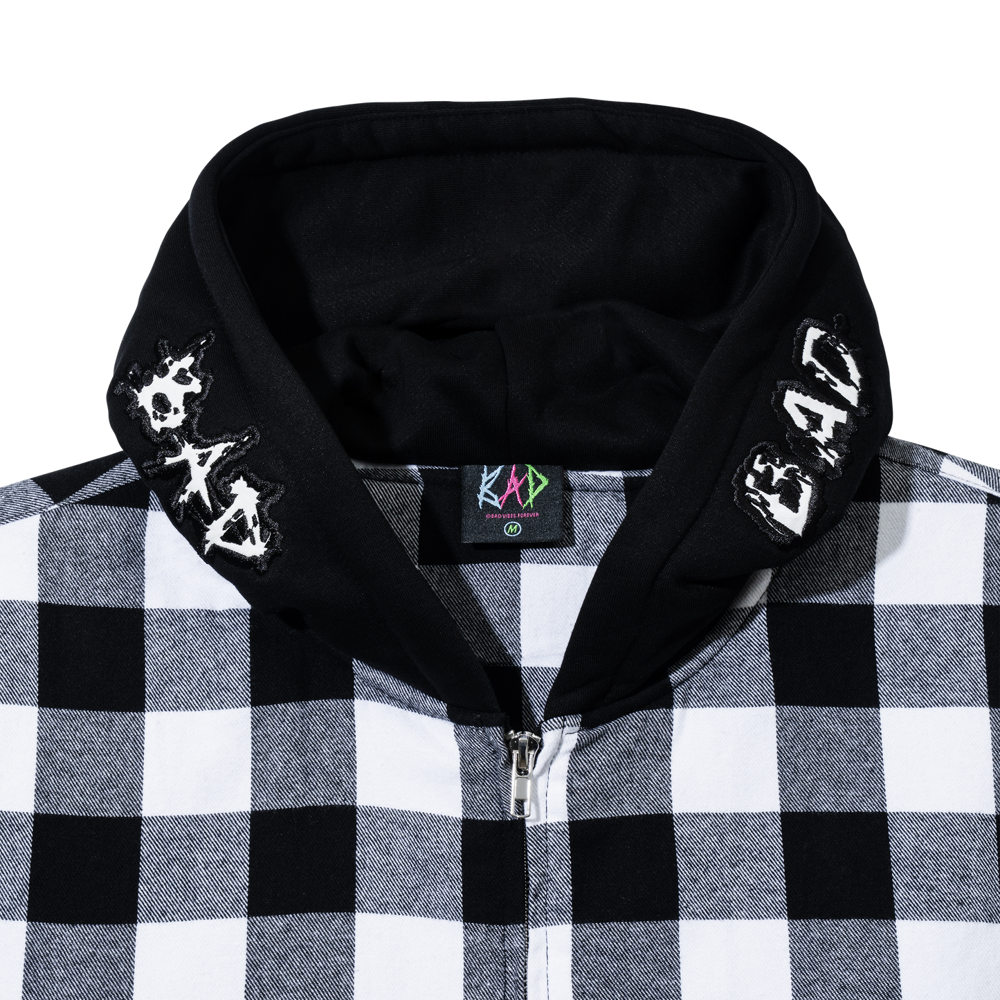 MOONLIGHT EMBROIDERED FLANNEL HOODIE BLACK/WHITE