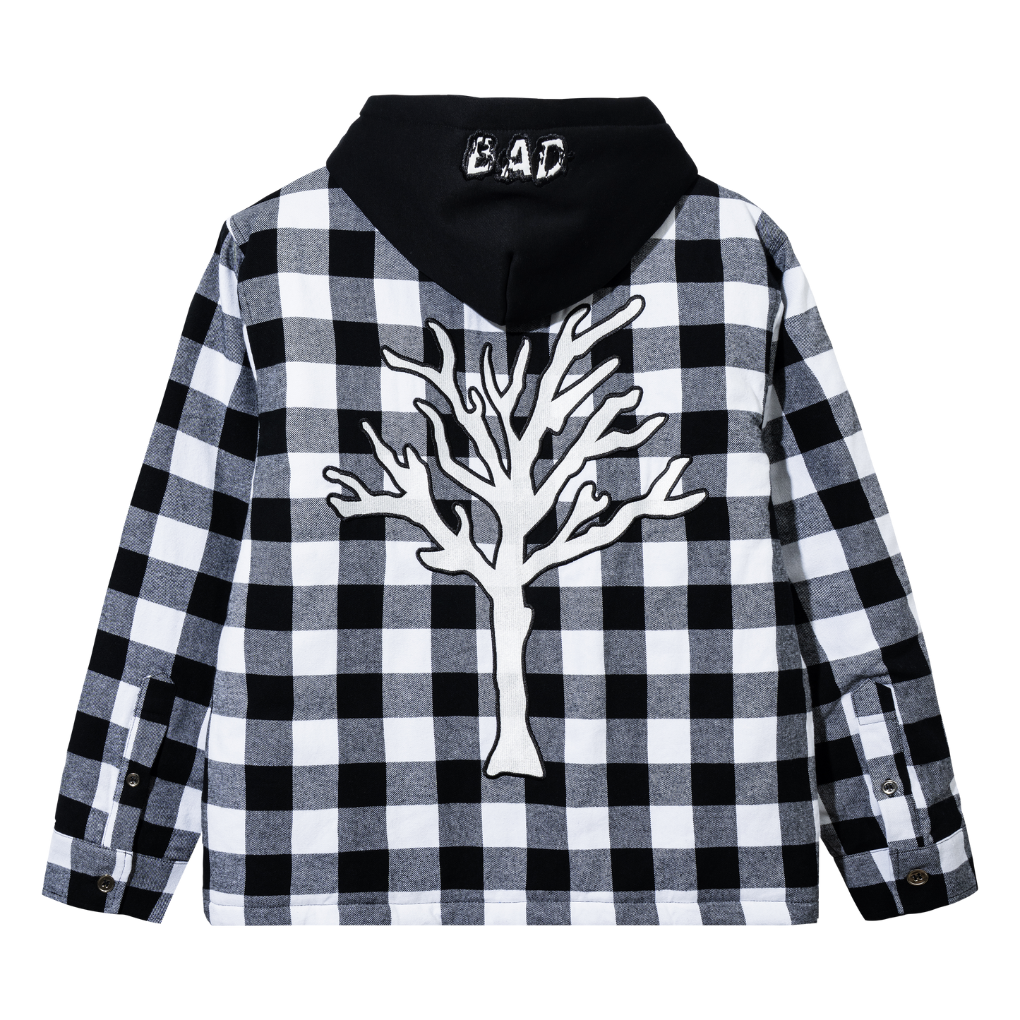 MOONLIGHT EMBROIDERED FLANNEL HOODIE BLACK/WHITE
