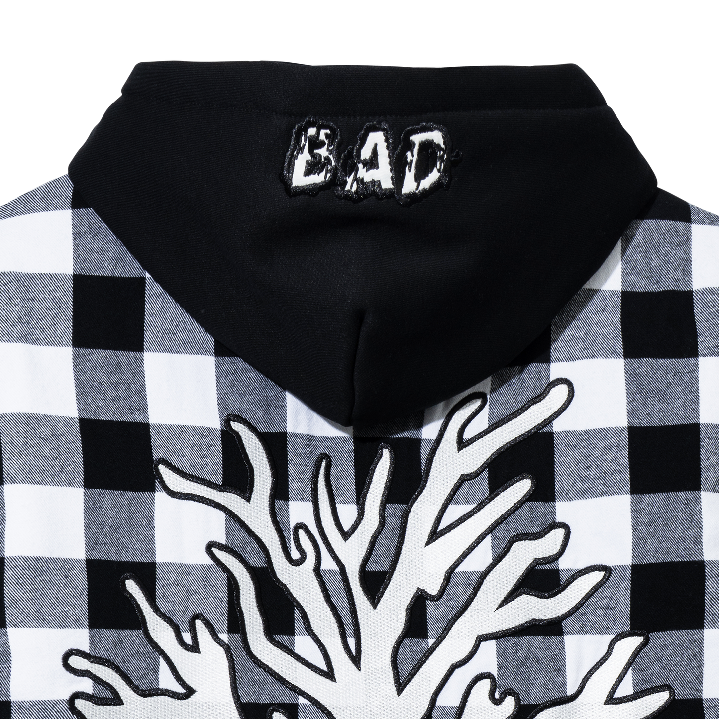 MOONLIGHT EMBROIDERED FLANNEL HOODIE BLACK/WHITE