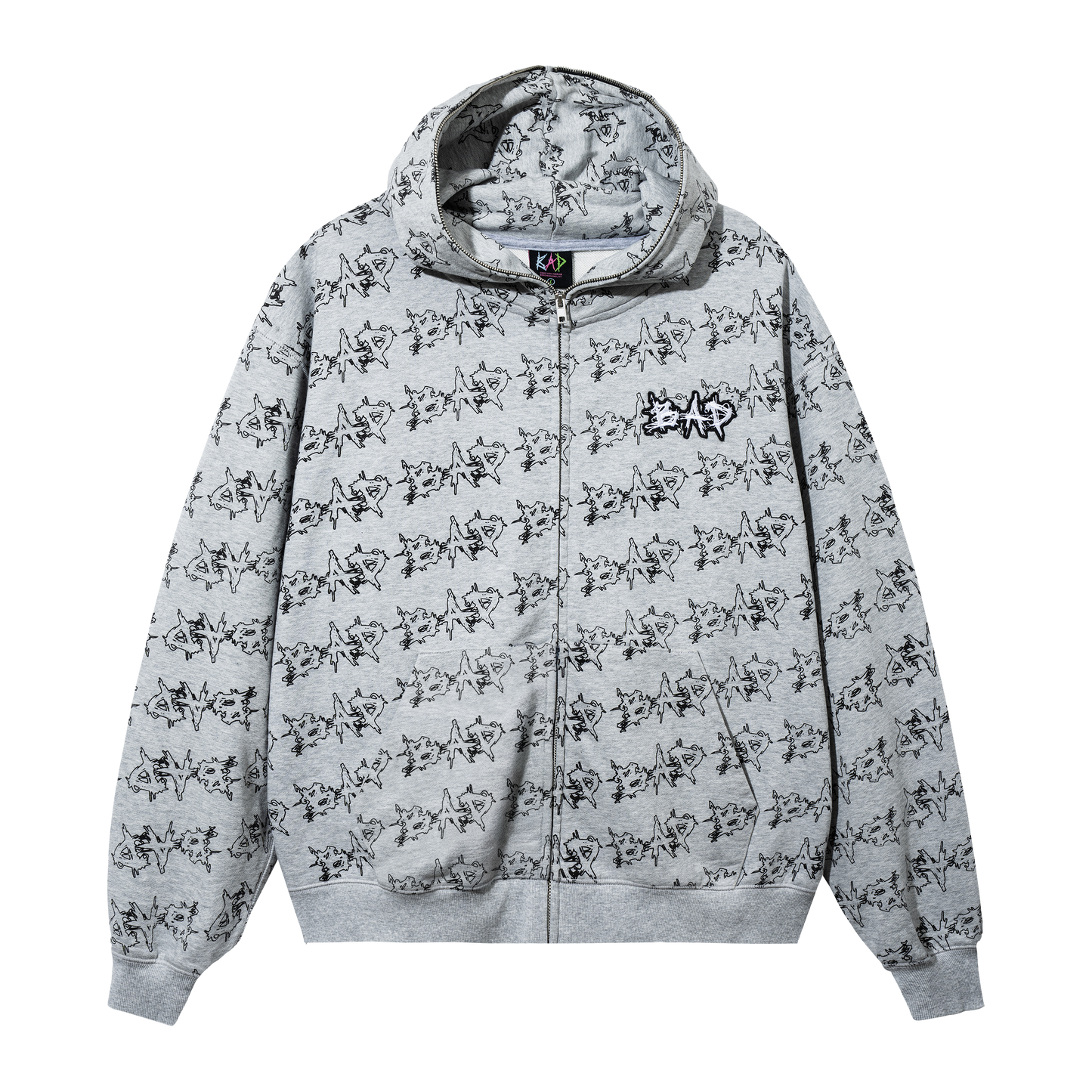 REPEAT LOGO FULL ZIP HOODIE HEATHER GREY/BLACK