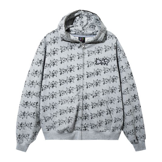 REPEAT LOGO FULL ZIP HOODIE HEATHER GREY/BLACK