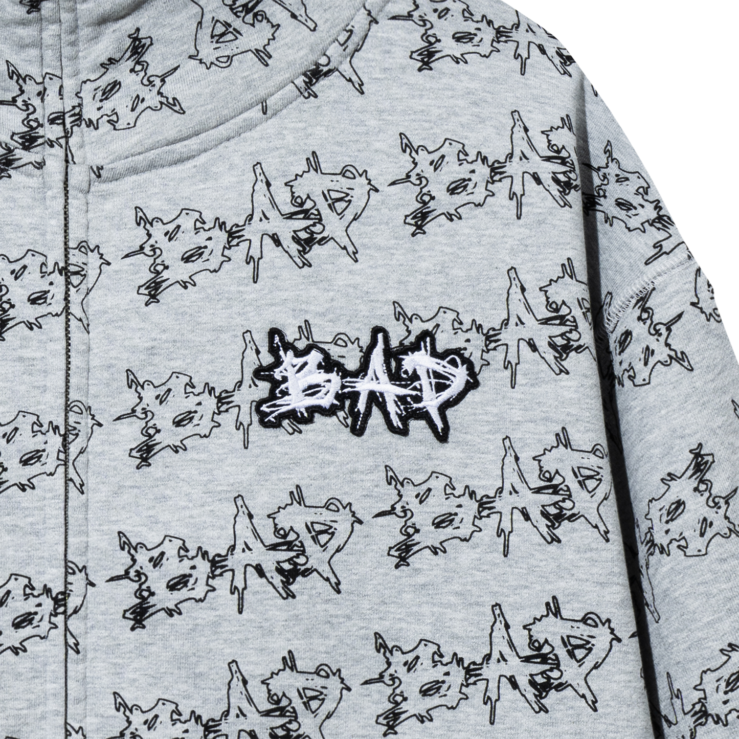 REPEAT LOGO FULL ZIP HOODIE HEATHER GREY/BLACK