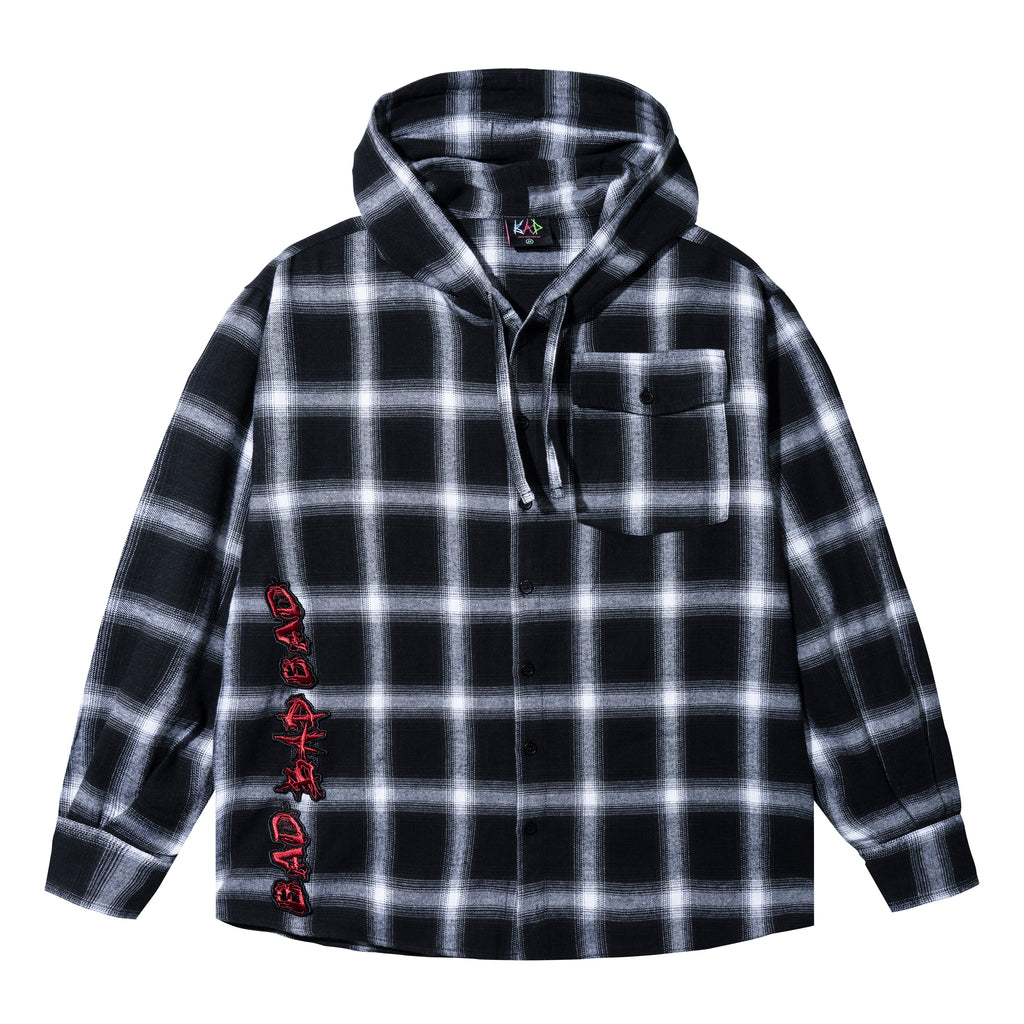 BLOODMOON EMBROIDERED FLANNEL HOODIE BLACK/RED