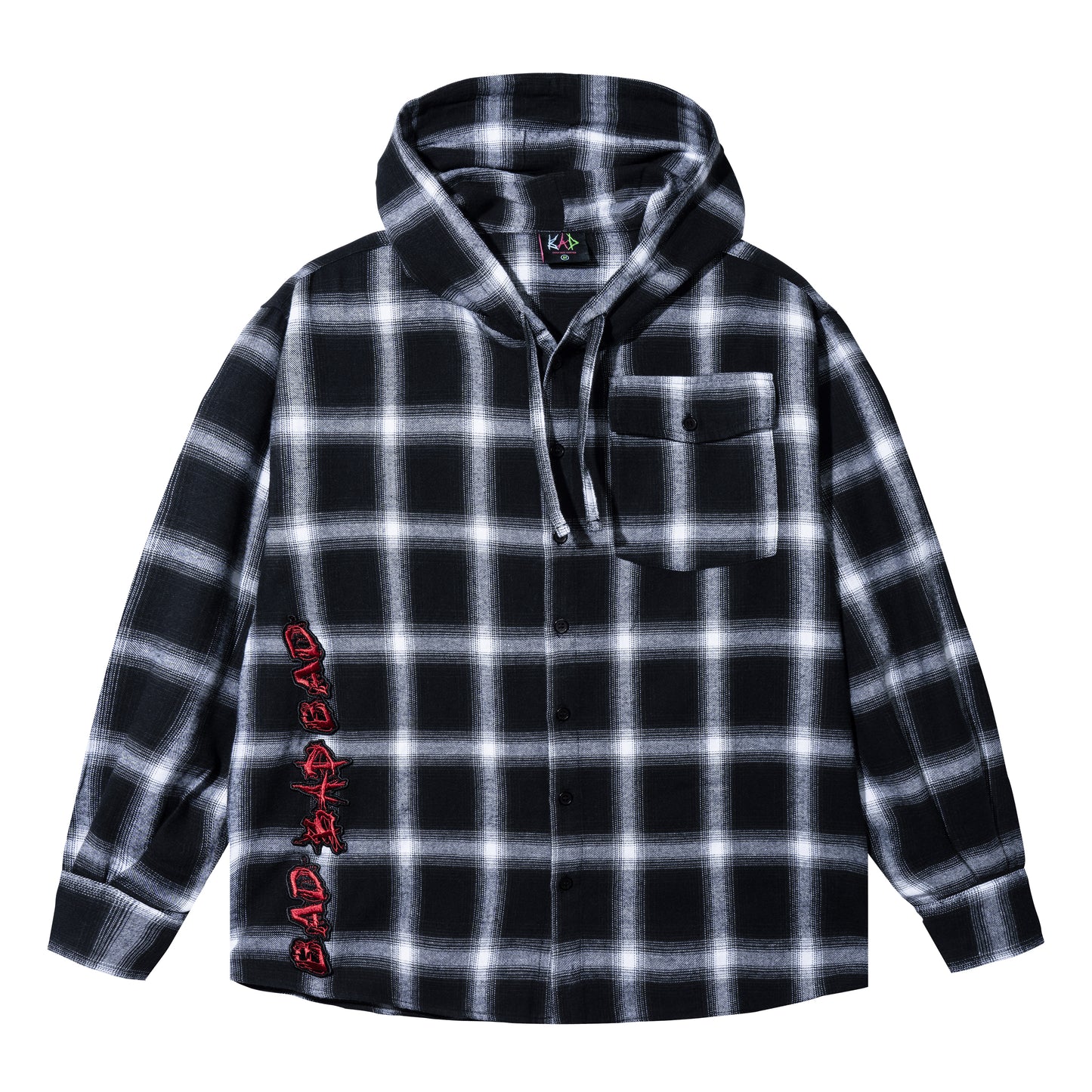 BLOODMOON EMBROIDERED FLANNEL HOODIE BLACK/RED