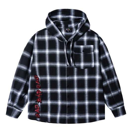 BLOODMOON EMBROIDERED FLANNEL HOODIE BLACK/RED