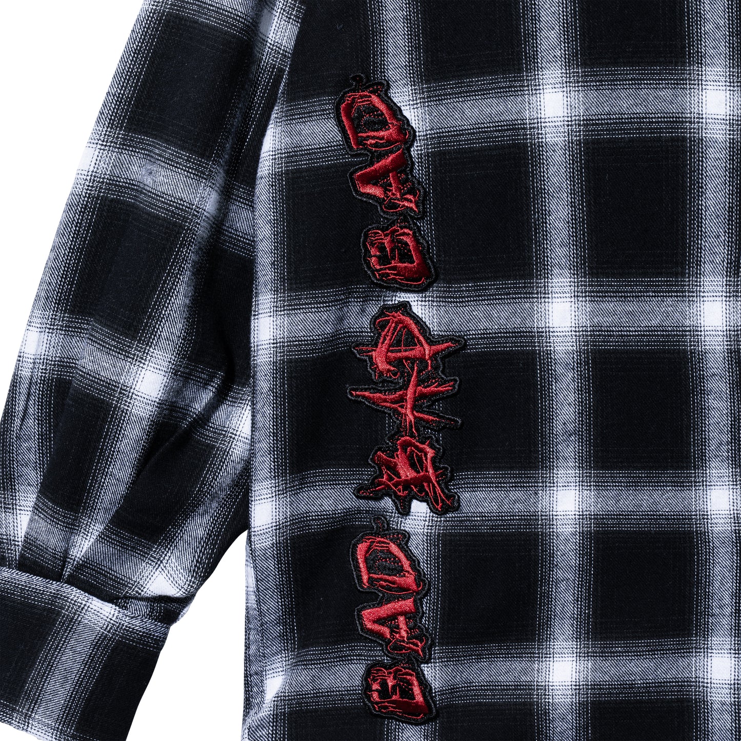 BLOODMOON EMBROIDERED FLANNEL HOODIE BLACK/RED