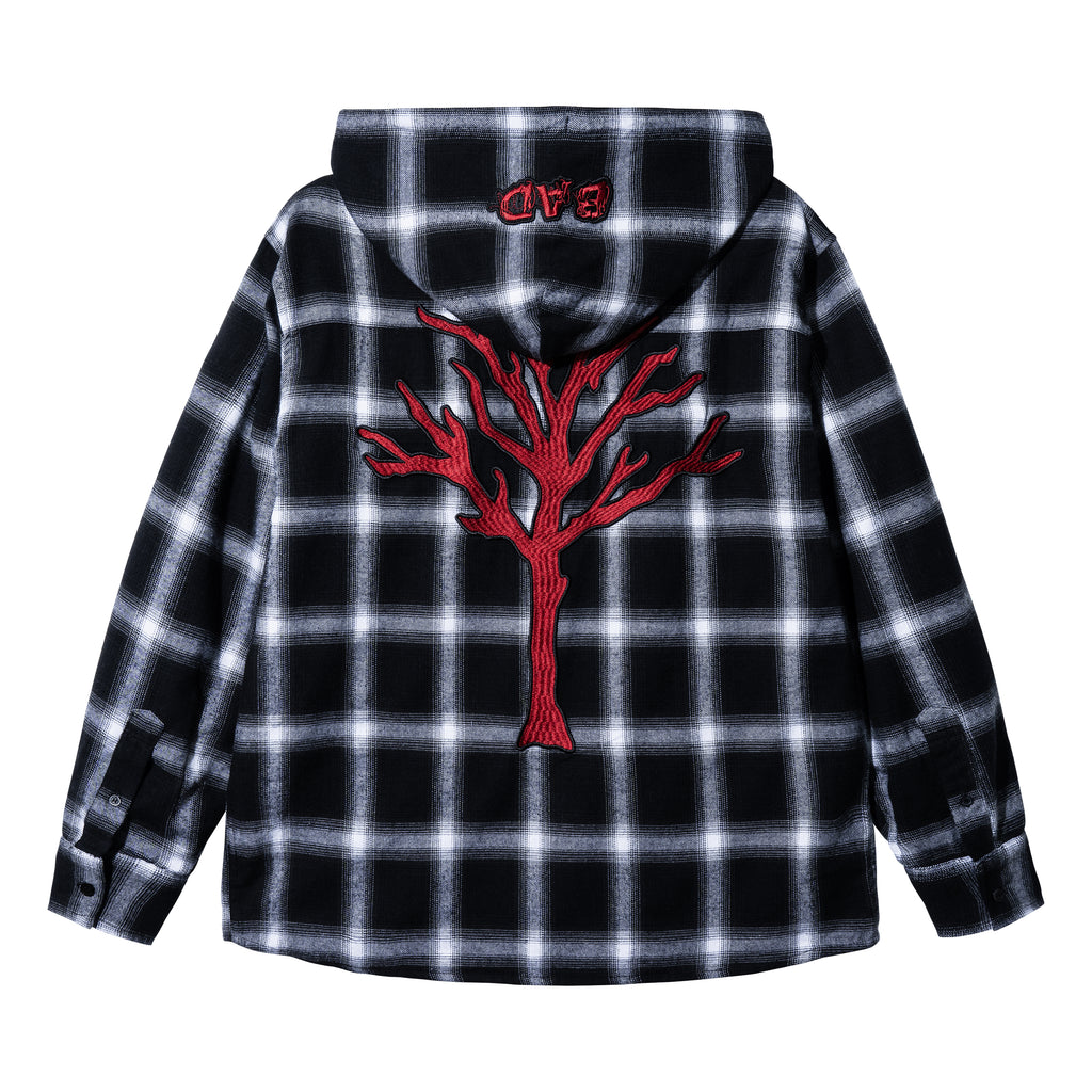 BLOODMOON EMBROIDERED FLANNEL HOODIE BLACK/RED