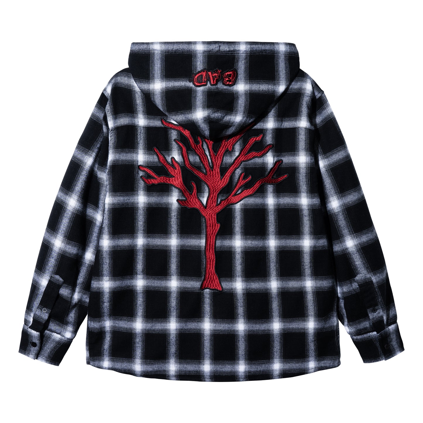 BLOODMOON EMBROIDERED FLANNEL HOODIE BLACK/RED