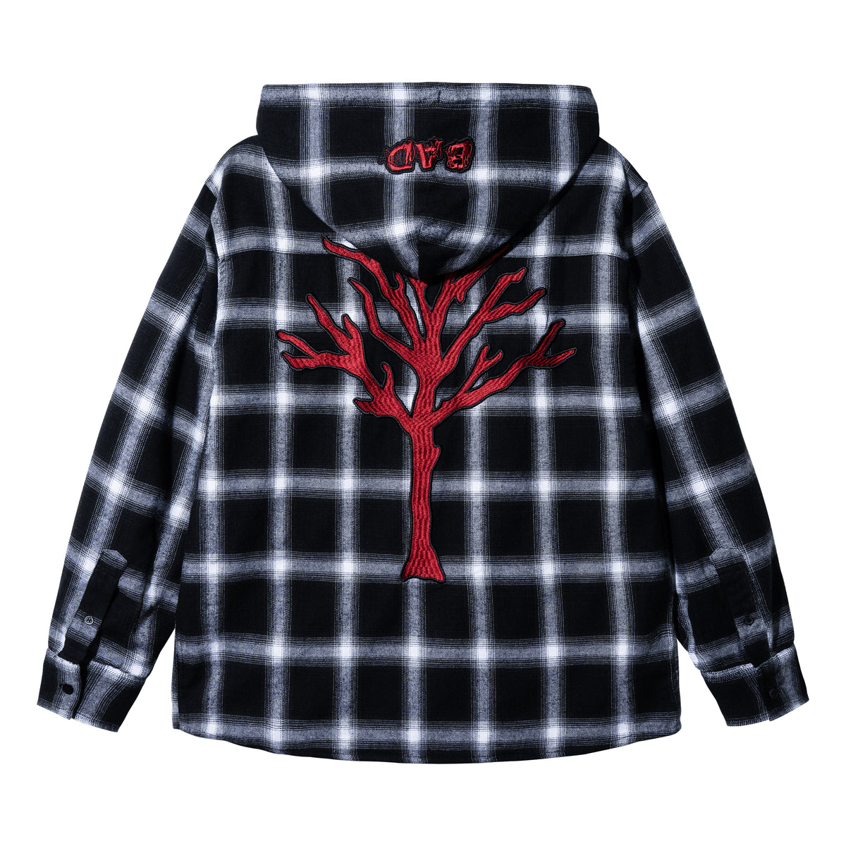 BLOODMOON EMBROIDERED FLANNEL HOODIE BLACK/RED