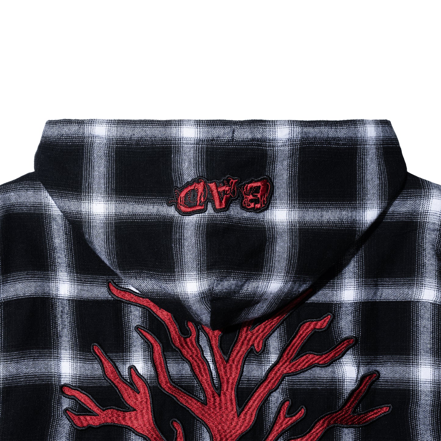 BLOODMOON EMBROIDERED FLANNEL HOODIE BLACK/RED