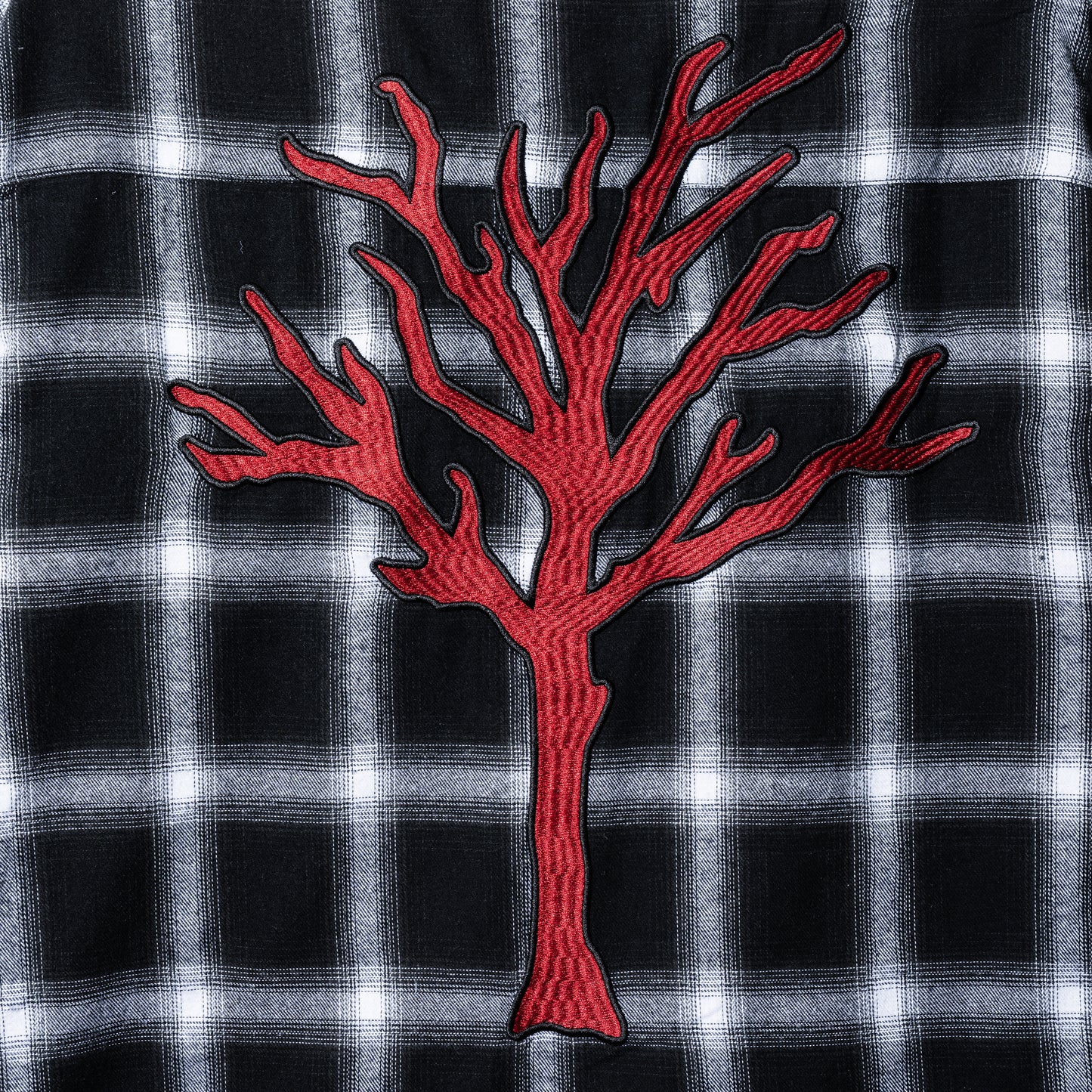 BLOODMOON EMBROIDERED FLANNEL HOODIE BLACK/RED