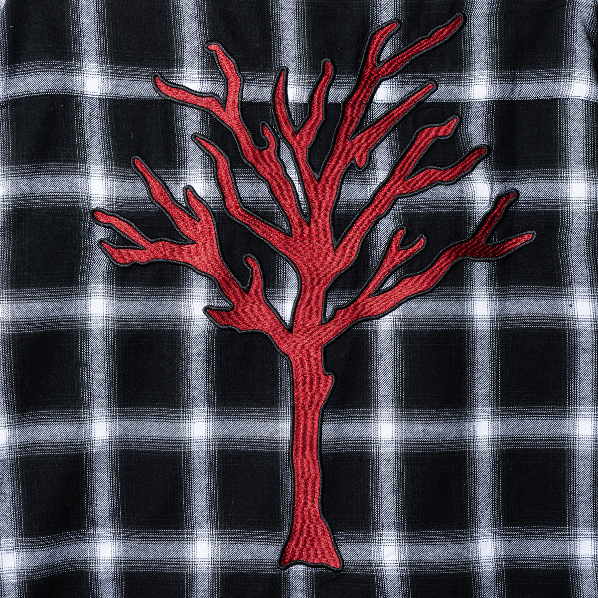 BLOODMOON EMBROIDERED FLANNEL HOODIE BLACK/RED