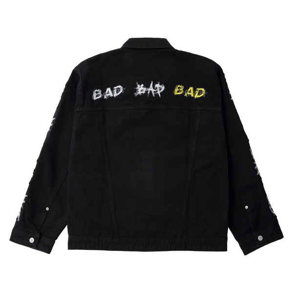 BAD PATCH DISTRESSED DENIM JACKET BLACK