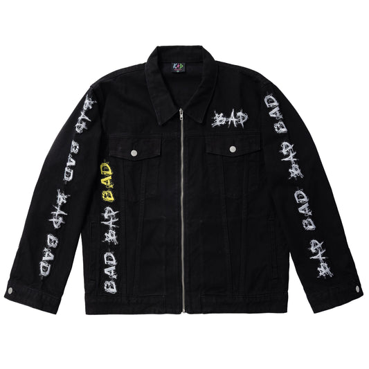 BAD PATCH DISTRESSED DENIM JACKET BLACK