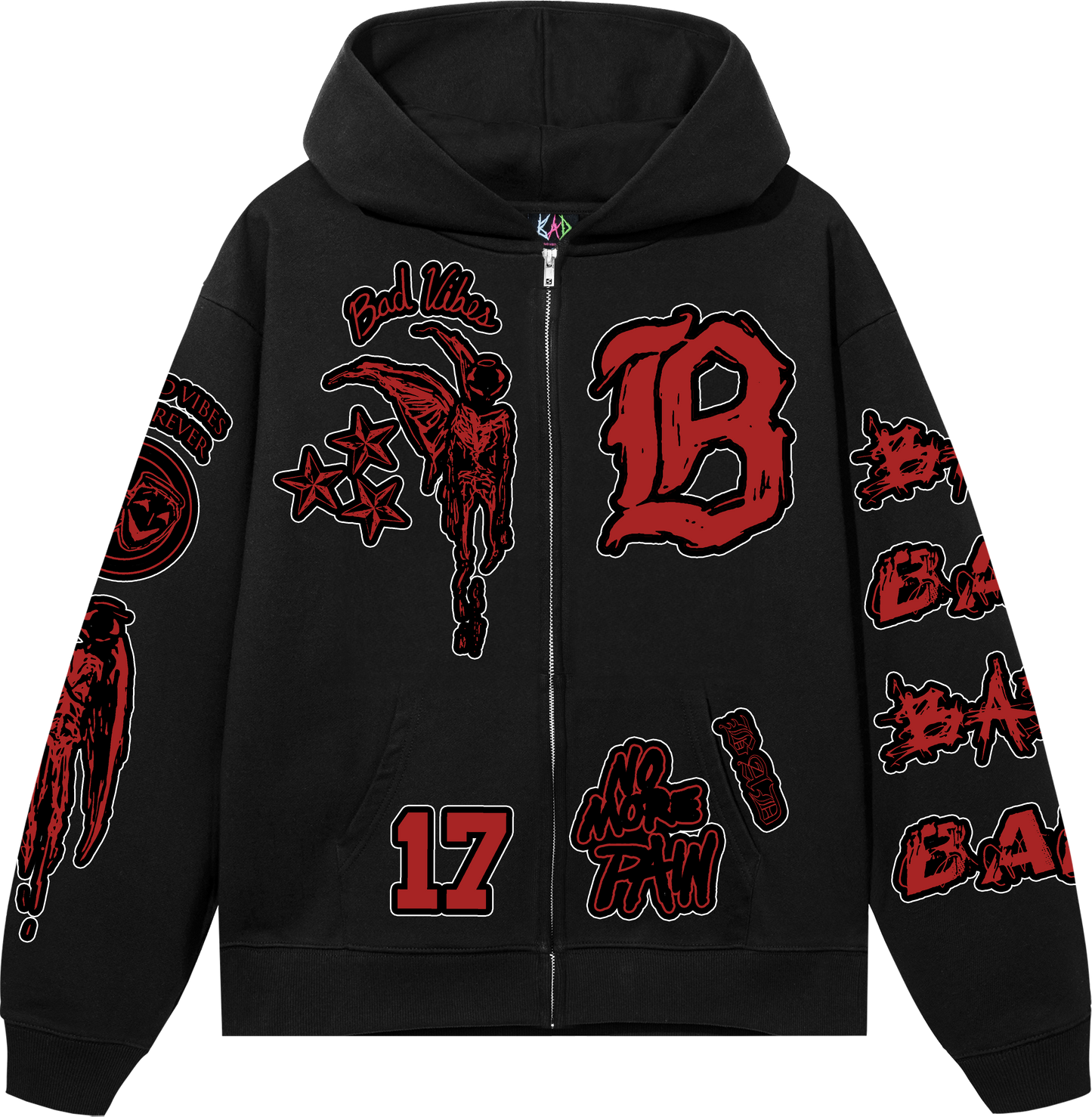 NO MORE PAIN ZIP HOODIE BLACK/RED